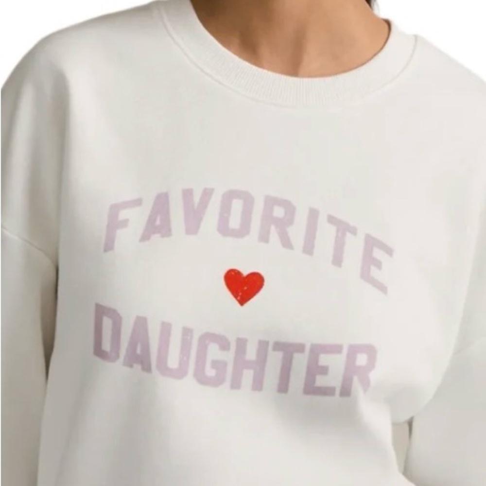 Favorite Daughter NEW White Crewneck Sweatshirt light lavendar letters red heart